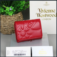 Vivienne Westwood Trifold Wallet Wine Red Embossed Orb Logo Made in Italy FromJP