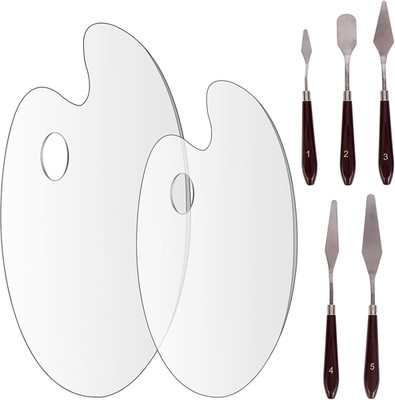 2 Stück Klare Acryl Malpalette + 5 Stück Malmesser Set, Transparente Premium-Acr