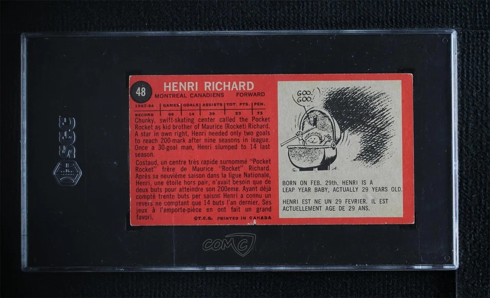 1964-65 Topps Henri Richard #48 SGC 3 HOF - Image 2 of 2