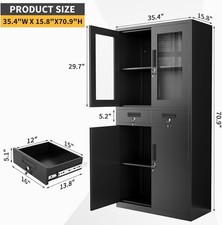 US 71'' Metal Garage Storage Cabinet with 4 Locking Doors  2 Adjustable Shelves