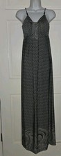 Black White Striped Paisley Stretch Poly Strappy Long Maxi Dress S