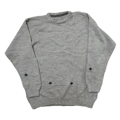 Vintage Knit Jumper Wool Blend Grey Baggy Cosby Sweater Mens