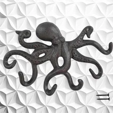 NEW Octopus Wall Hook Cast Iron Key Holder Rack Towel Coat Hanger Antique Brown