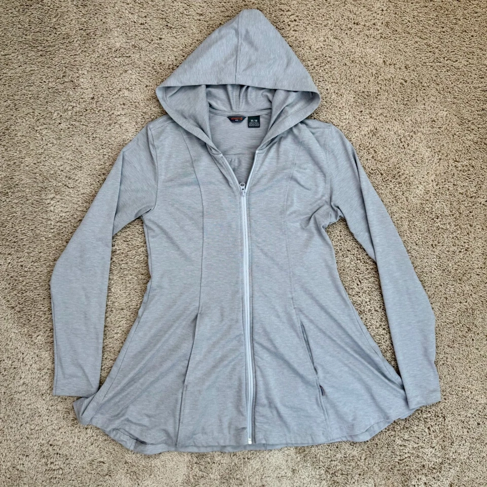 Merrell Womens Gray Hooded Full Zip Up Jacket Medium M Athletic Fit Flare - Image 2 of 4