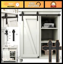 4FT Mini Sliding Barn Door Hardware Kit for Single Door, J-Shaped Hanger, Easy I