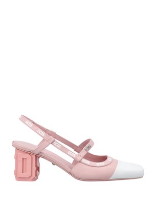 NEW GCDS Leather Lilit Slingback Pink Logo Pumps Block Heels Coquette Lolita