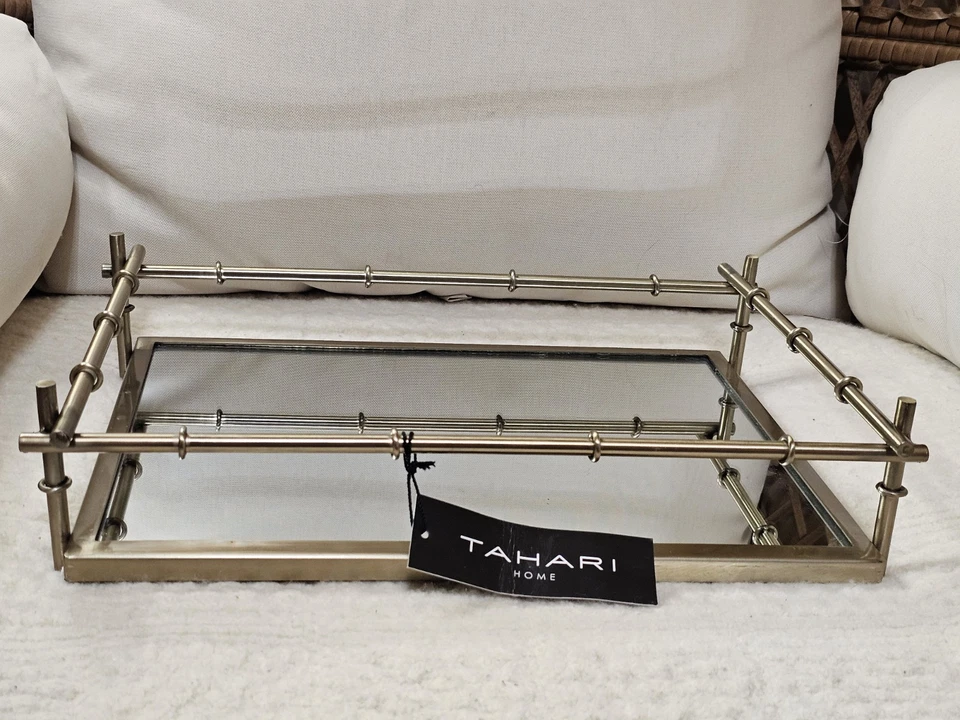 Tahari home Stainless Steel gold-Mirrored Tray, elegant please read note - Image 2 of 4