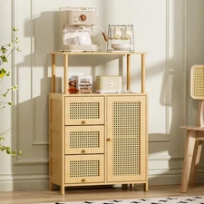 Sideboard Buffet Cabinet with Storage, Bamboo Storage Cabinets, Rattan Sidebo...