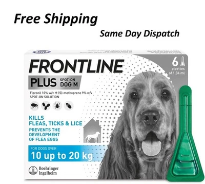 FRONTLINE Plus Flea & Tick Treatment for Medium Dogs (10-20 kg) 6 Pipettes