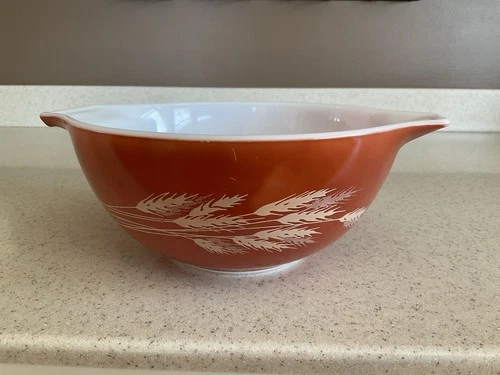 PYREX #442 Autumn Harvest Wheat Cinderella Mixing Bowl 1.5 Qt Vintage