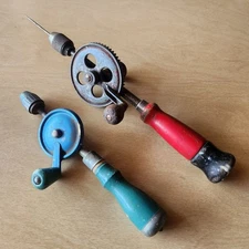 Vintage Hand Crank Egg Beater Drills -- Red 12" and Blue 10"
