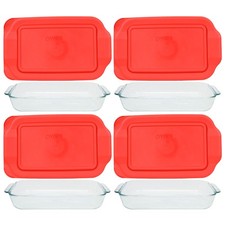 Pyrex 232 2Qt Glass Baking Dish with Red Lids (4-Pack) - Made in USA