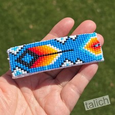 Native American Navajo Blue Orange Feather Beaded Hair Barrette Boho Southwest