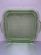 Jeanette Poinsettia Green Depression Uranium Glass  Tray With Handles