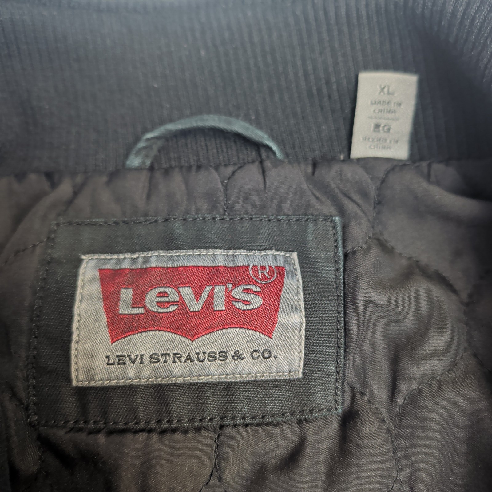 Levi's Men's XL Black Bomber Denim Jacket Quilted Lined Full Zip Black thumbnail 8