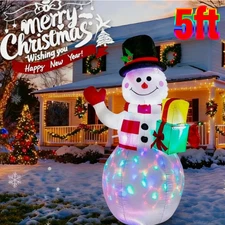 5ft Lighted Outdoor Christmas Snowman Decoration w/ 360°Roating LED Lights Decor