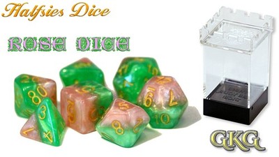 Gate Keeper Games Halfsies Dice: Rose - Upgraded Case (7 Polyhedral Dice Set)