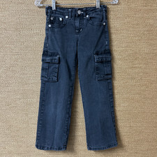 True Religion Jeans Kids S 8 Black Cargo Pockets Straight Leg Adjustable Waist