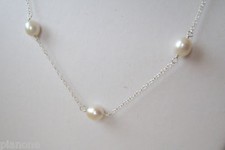 8-9mm White Rice Pearl Station Necklace Sterling Silver 18" By the Yard