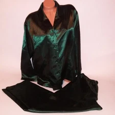 Katelyn Court Large Green Solid Top & Bottom Pants Long Sleeve Button Front Slee