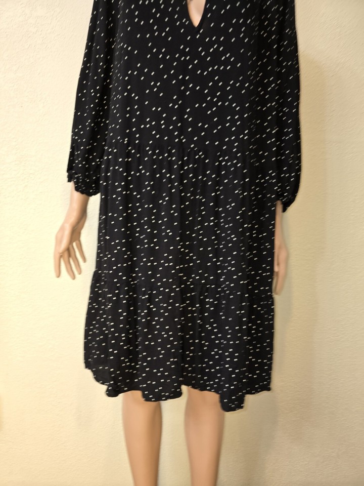 H&M Black Polka Dot Spotted Dress Xl Black Long Sleeve V Neck eBay