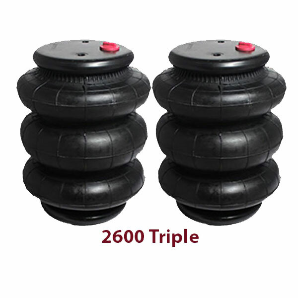 two triple bellow 2600 air bag 1/2"npt single port ride springs bags