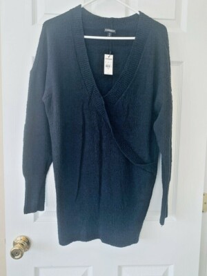 NWT Express Women's Black Faux Wrap Pullover Sweater SZ MED