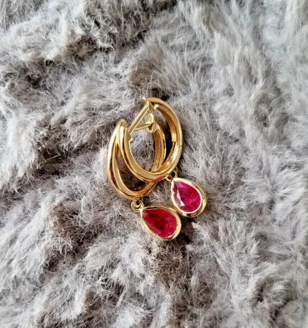 2Ct Pear Cut Lab-Created Pink Ruby Drop Dangle Earrings 14K Yellow Gold Plated - Image 4 of 4