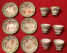 VTG Japanese 5 Green And 1 Red Dragonware Tea Set Hand Painted Japan Dragon