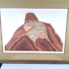 Amado M. Pena Etching Print Signed 46/55 COA Dos en Rojo Elders Couple Kemper