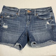 aeropostale women  s sz 5/6 cut off blue distressed stretch denim jean shorts 4  L