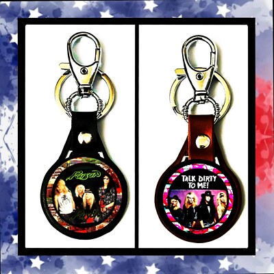 POISON   TALK DIRTY TO ME   TWO LEATHER KEYCHAINS  