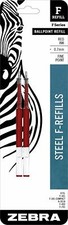 4x Zebra F-Series Ballpoint Stainless Steel Pen Refill, Fine Point 0.7mm Red Ink