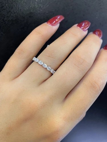 2Ct Pear Cut Real Moissanite Women's Eternity Wedding Ring 14k White Gold Plated