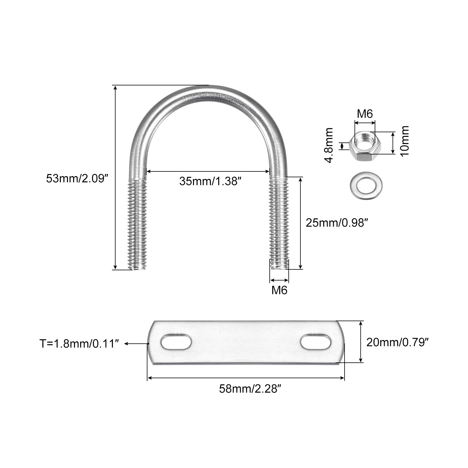 10 Jeux De Boulons En U (pitons) M6 - Largeur Int. 12mm, Longueur 30.7mm, Neufs