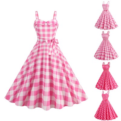Womens Strappy Polka Dot Swing Dress 50s 60s Rockabilly Cocktail Eveining Party