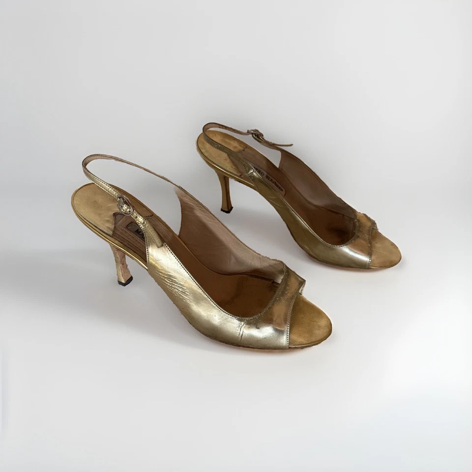 Antique Gold Manolo Blahnik Heeled Sandals - Image 2 of 4