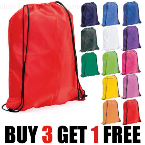 Nylon Drawstring Rucksack Bag Swimming Backpack for School PE Kit Sports Gear - Afbeelding 1 van 9