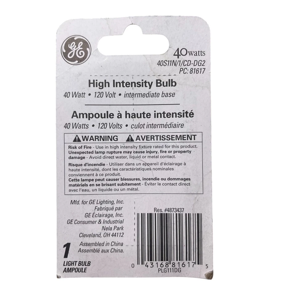 GE 40W Appliance High Intensity Light Bulb 40S11N Screw-in Base 120 V OEM USA - Image 2 of 2