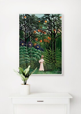 Henri Rousseau: Frau, die in einem exotischen Wald spazieren geht. Kunst Giclée Museum Geschenk Druck