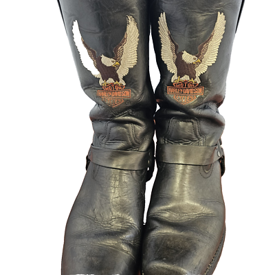 VTG Harley Davidson 13 Black Leather Motorcycle Boots Patina  display picture 1