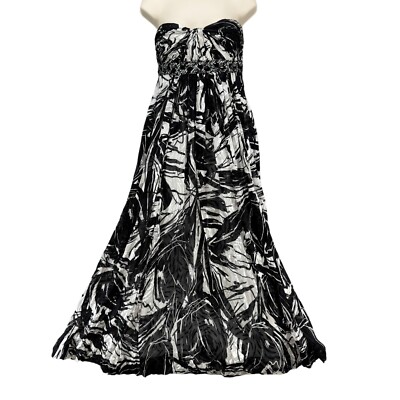 BCBGMaxAzria Maxi Dress Evening Gown Black White Strapless Silk Beaded Size  4P | eBay