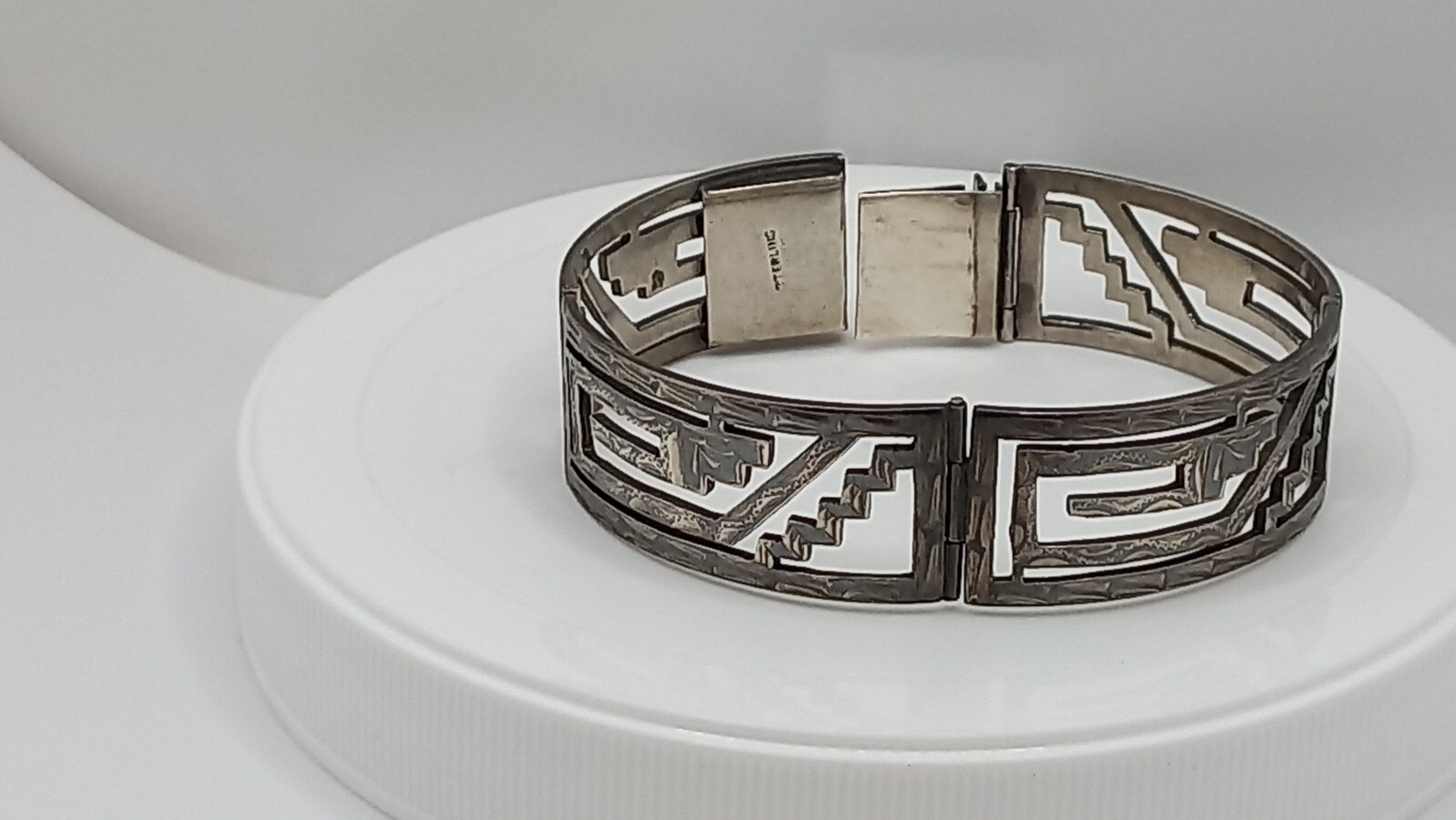 STERLING Silver Panel Bracelet Openwork design UN… - image 2