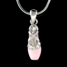 Pink BALLERINA Slippers made with Swarovski Crystal Ballet Dancer Girls Necklace