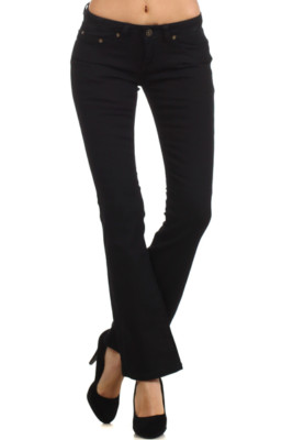 New Black Denim Embroidered Pocket Wide Leg Bottom Jeans