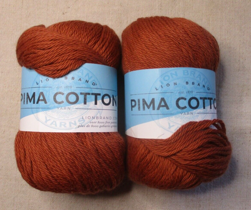 Lot of 2 - Lion Brand Pima Cotton, Spice, 3.5 oz, 186 yd, 100% Cotton