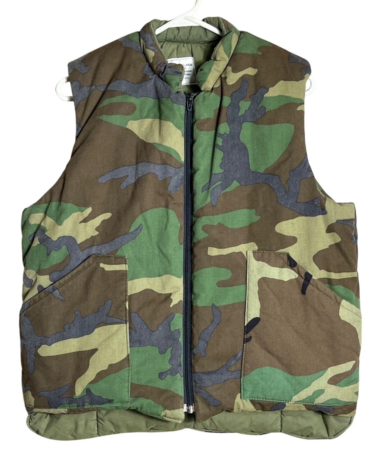 Camouflage Shell Puffer Vest Woodland Twill Cold Weather Hunt Gorpcore USA Men L