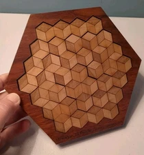 NEW Hexagon 10 wood brain teaser puzzle - in hexagon frame - wood, made USA