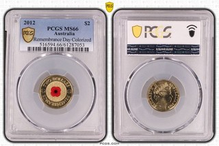 2012 Australia $2 Remembrance Day Colorized MS66