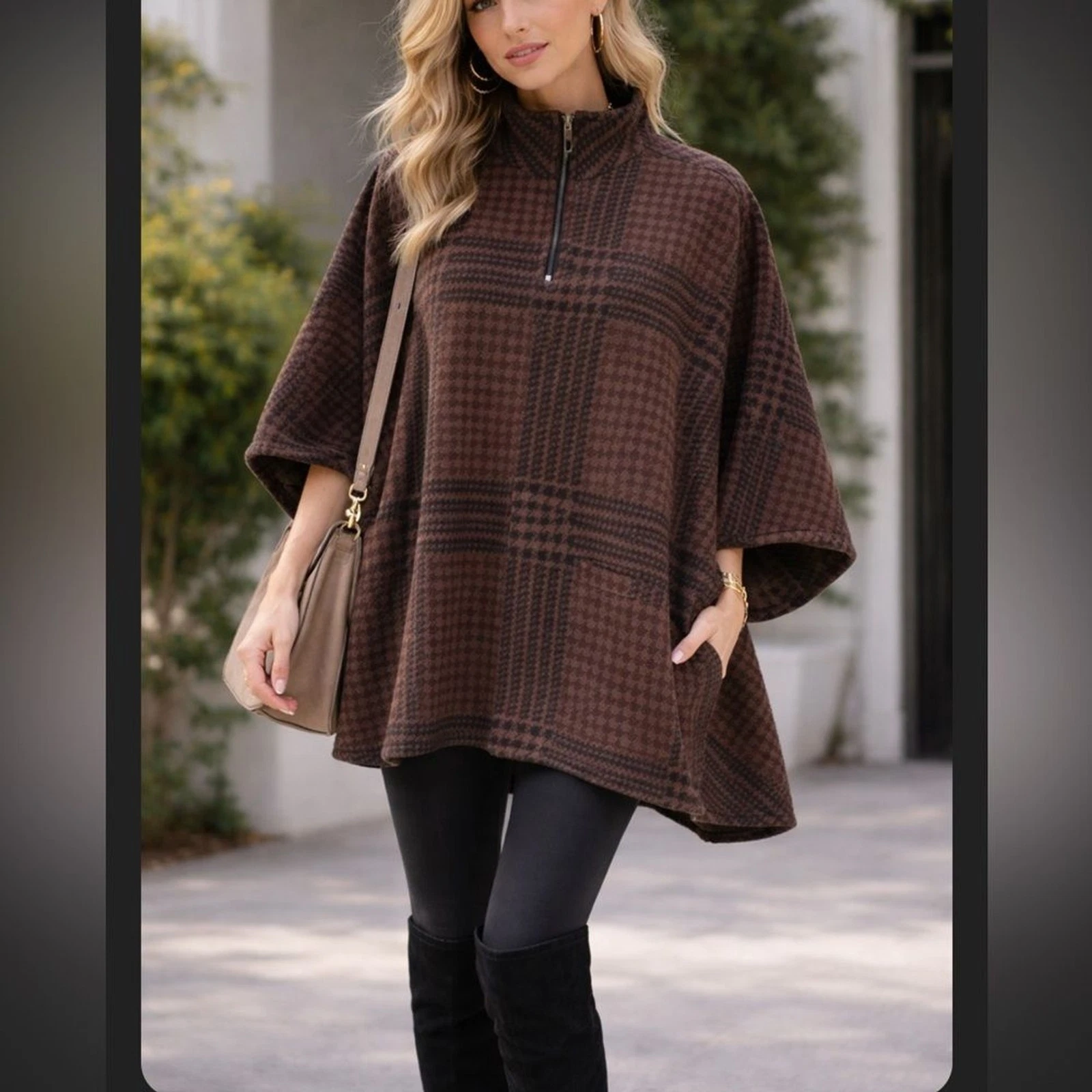 Rachel Roy Plaid Poncho Cape One Size Brown Black Oversized Cozy Fall Layer
Opens in a new window or